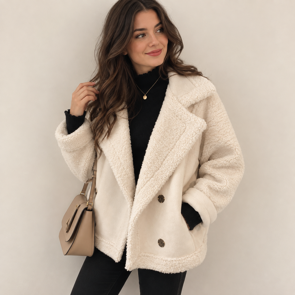 CAPUCINE™ | Ciepła kurtka z baranka w stylu ramoneski