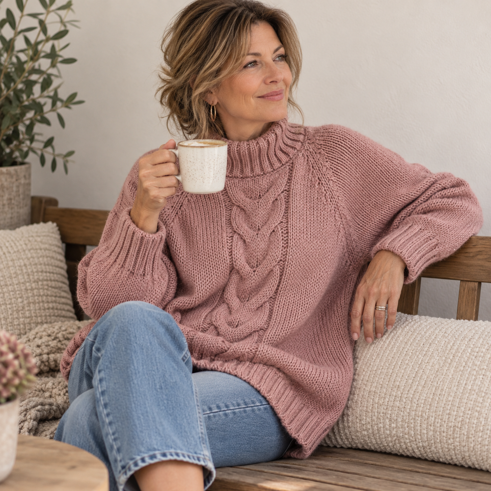 ÉLODIE™ | Ciepły sweter oversize w warkocze z golfem — 1
