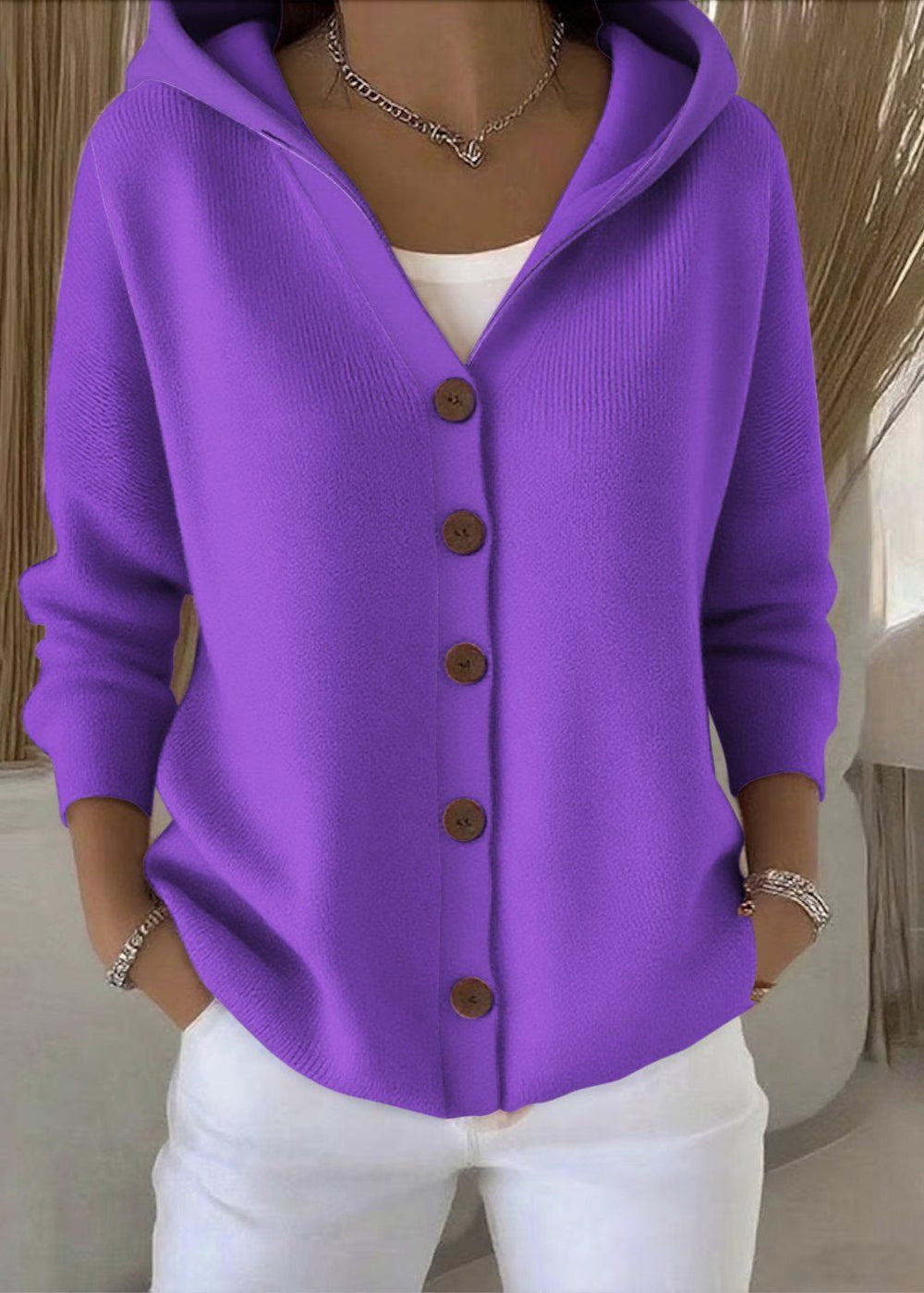 CAMILLE™ | Sweter rozpinany z kapturem na guziki — 6